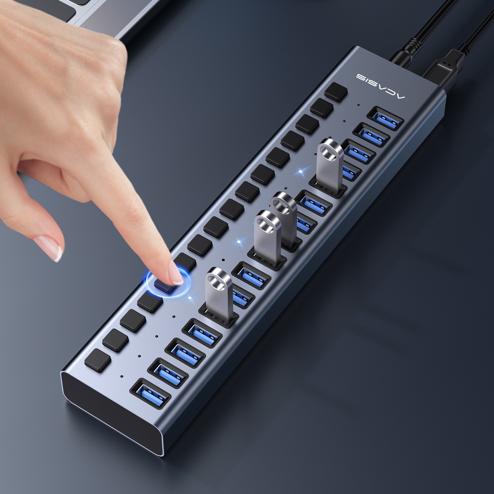 Acasis USB 3.1 Hub 10Gbps 16 Port On/Off Switch with AC Power Adapter for Laptop