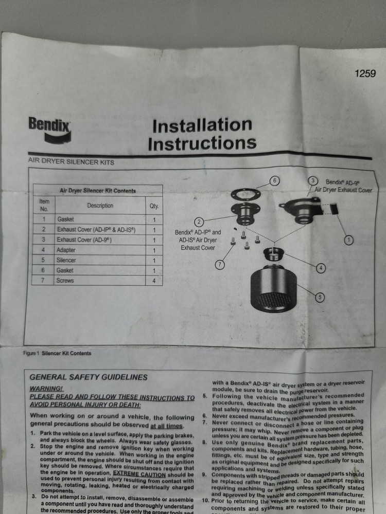 Bendix- Air dryer silencer Kit