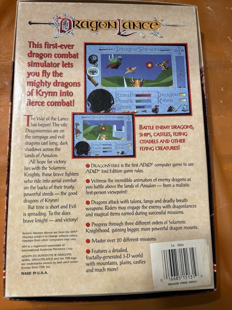 Advanced Dungeons & Dragons Dragonstrike Dragonlance Amiga Complete EUC