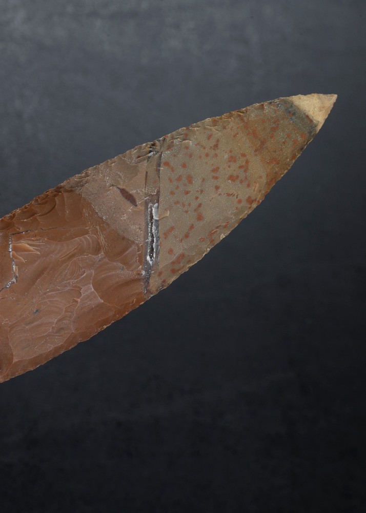 Large 5.8" Point Spearhead, Arrowhead Tool, Knife, Blade with Crystals Embedded