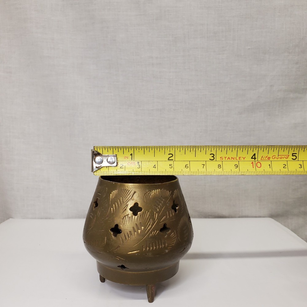 Solid Brass 3" INCENSE BURNER Etched on 3 Feet