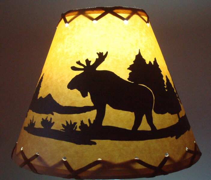 MOOSE Table Light Cabin Cottage LAMP SHADE Clip-On Bulb Style 9" inch Laced Cone