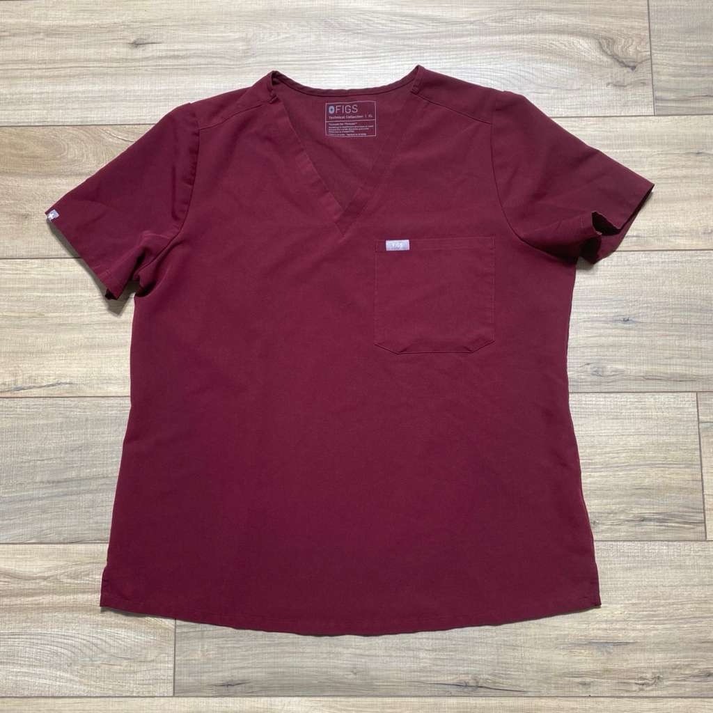 Figs Womens Catarina One Pocket Scrub Top Burgundy Size XL Medical Nurse