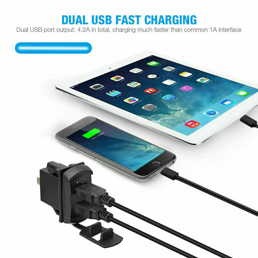 12V Dual USB Charger Socket LED Voltage Voltmeter Rocker Switch Panel Car Boat