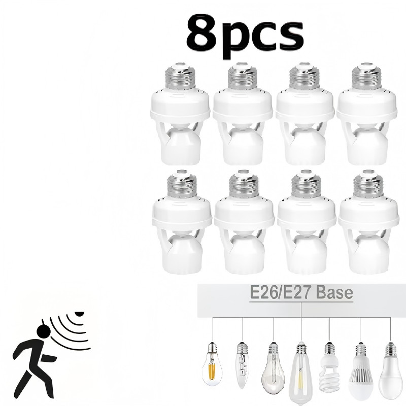 Motion Sensor Light Socket Adapter E26/E27 Basements, Garages（8Pack）