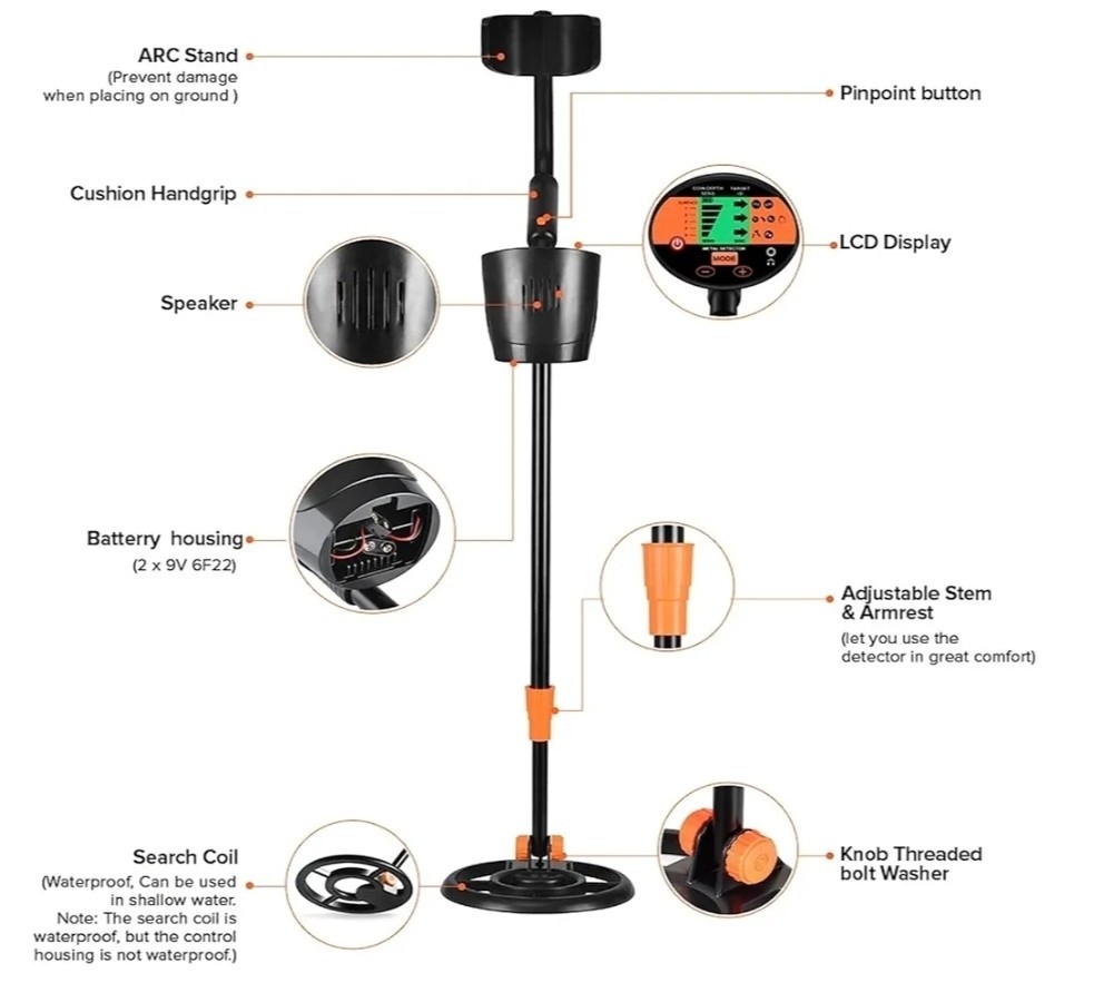 Metal Detector with Waterproof Coil, Backlight LCD Display, Adjustable Lightweig