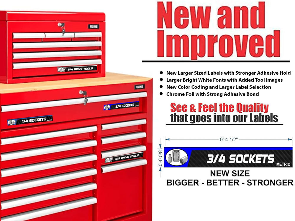 Ultimate Adhesive Toolbox Label Set - 90 Labels - Organize Box Drawers & Tools