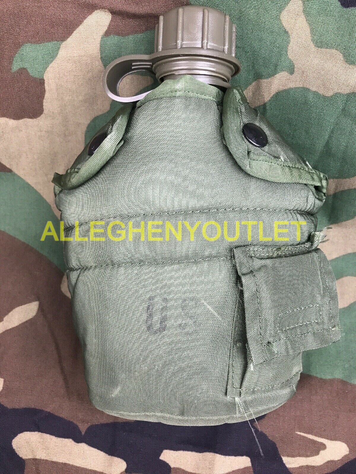 NEW 1QT Canteen & USED Cover Pouch LC2 1 Quart OD Green with 2-ALICE Clips SET