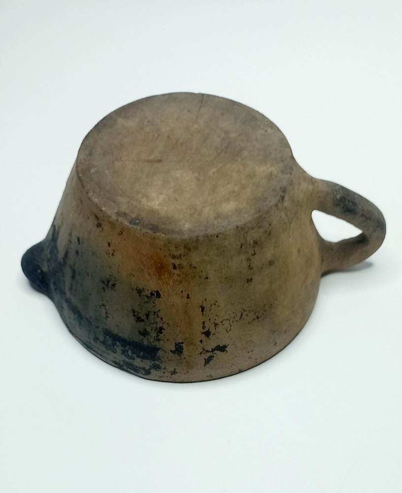 Antique clay cup with handle and spout - Handmade ceramic tableware.
