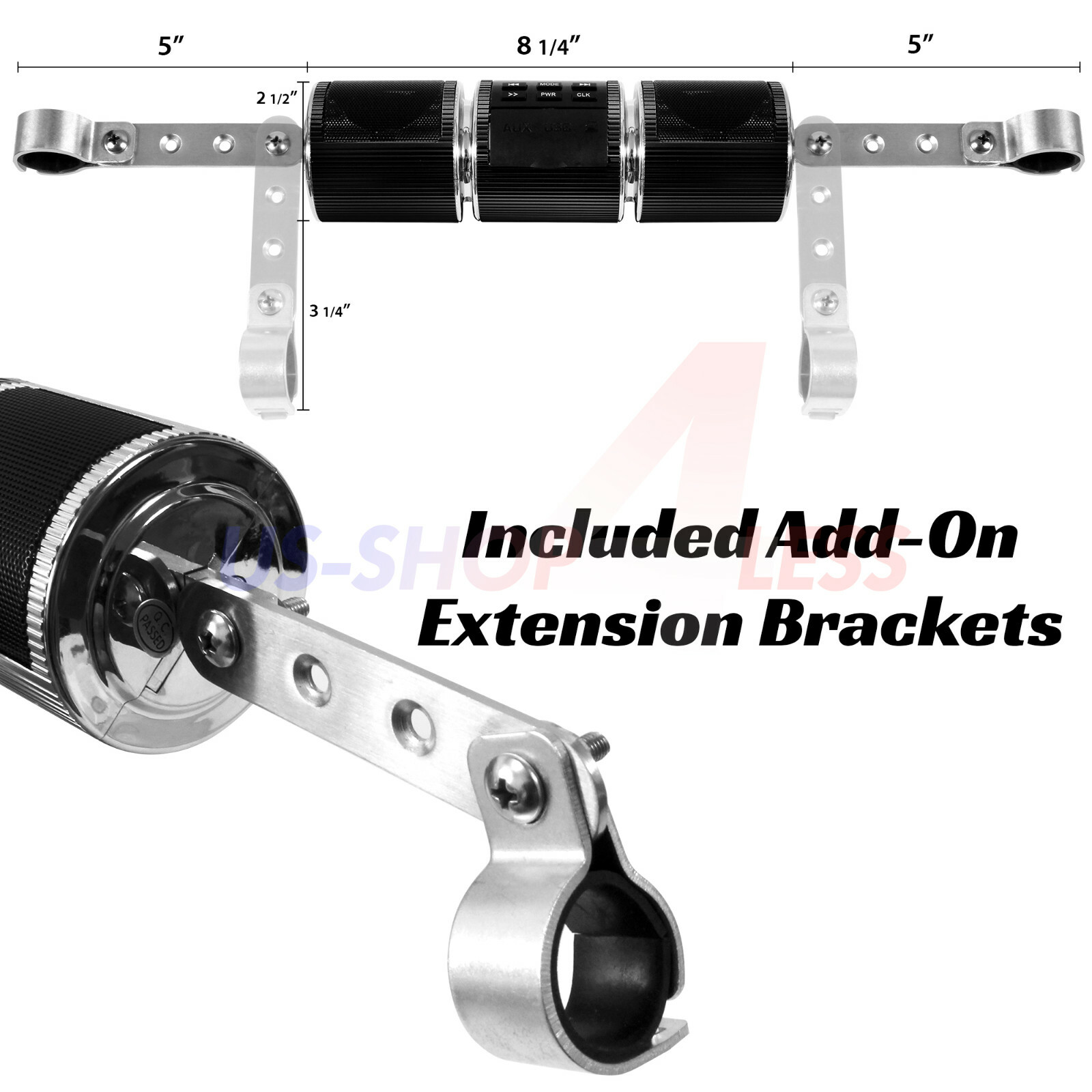 Handlebar Bluetooth Motorcycle Stereo Speaker Audio System MP3 ATV UTV 4Wheeler
