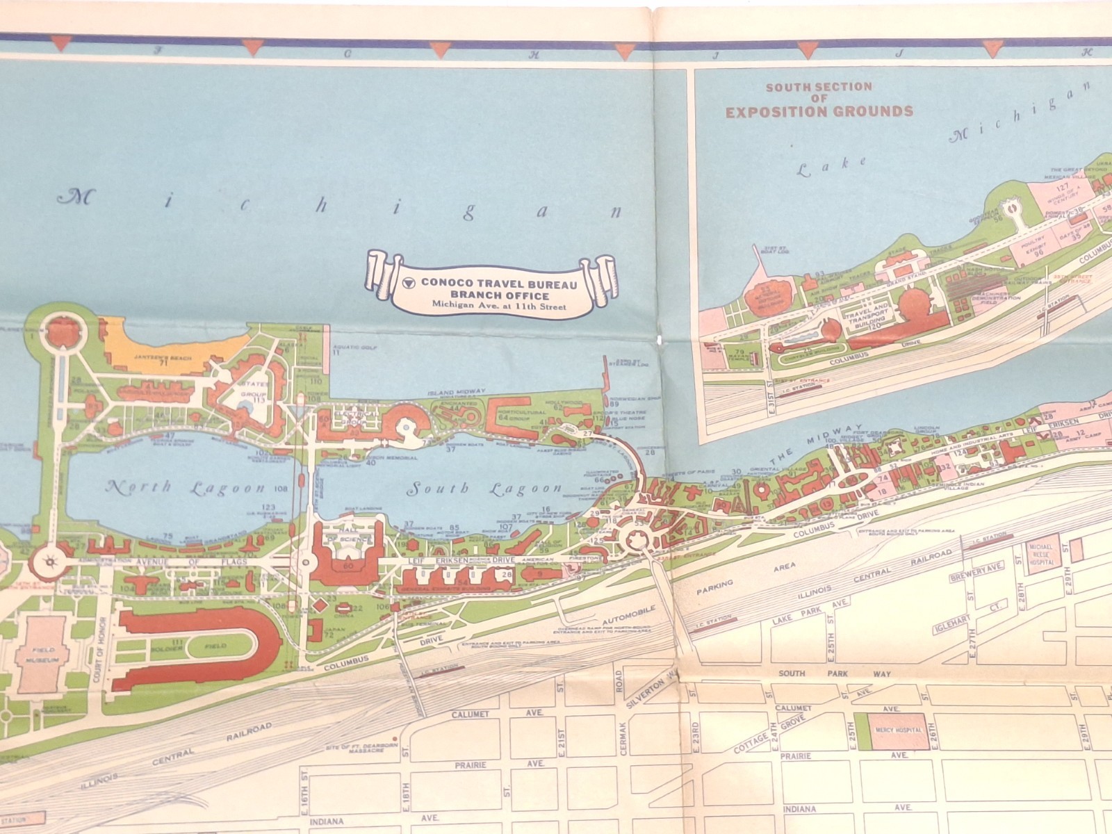 1933 Conoco Travel Bureau Road Map of Illinois Gas Chicago Oil Worlds Fair