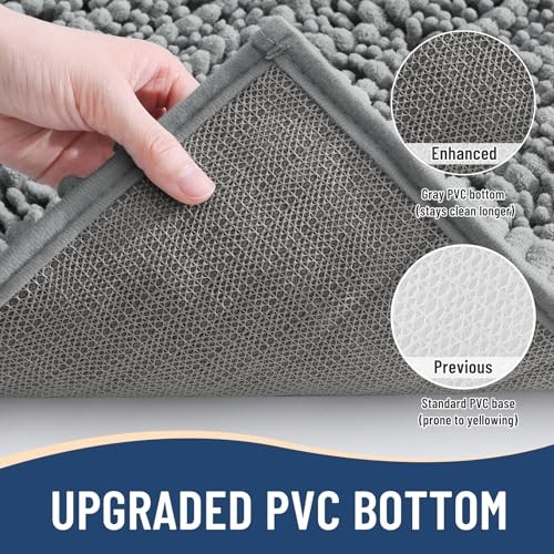 Luxury Chenille Bathroom Rug Mat, Extra Soft Thick 60" x 24" Rectangular Grey