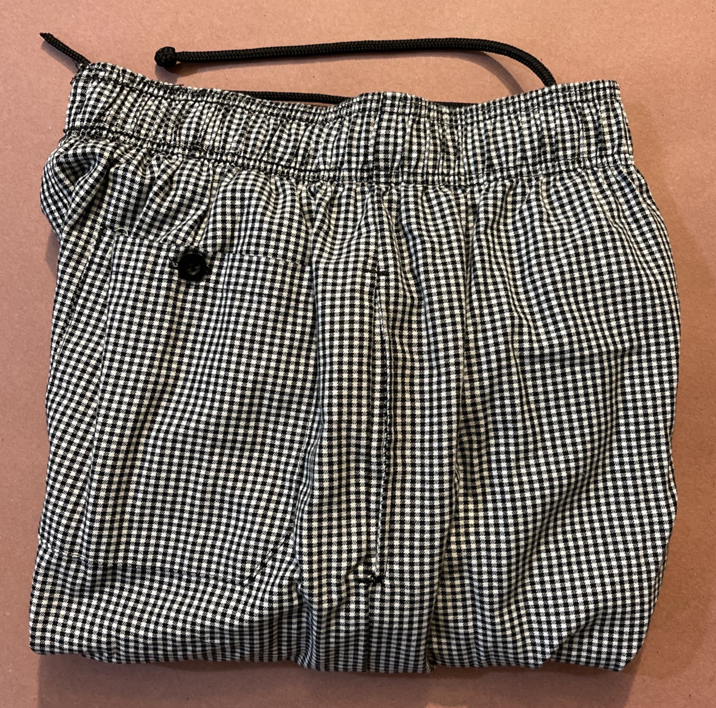 CHEF WORKS BLACK & WHITE CHECKERED DRAWSTRING PANTS SIZE SMALL