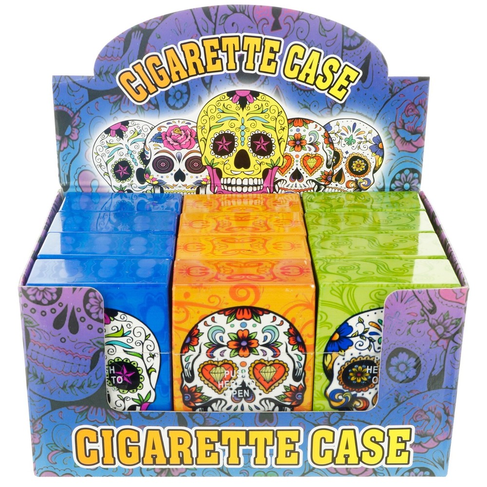 3pcs King Size Push-to-Open Plastic Cigarette Case Candy Skull Design