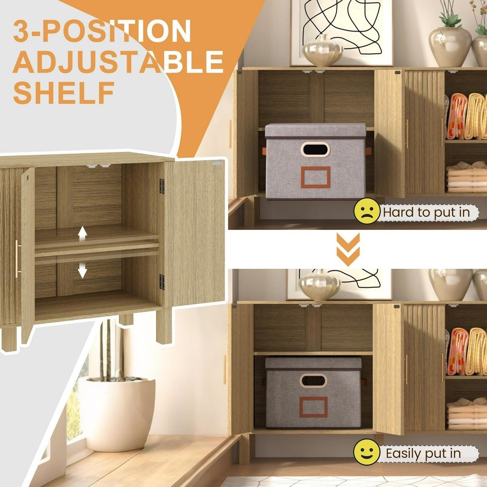 EROMMY Modern Fluted Sideboard Buffet Cabinet, Solid Wood Console Table With For
