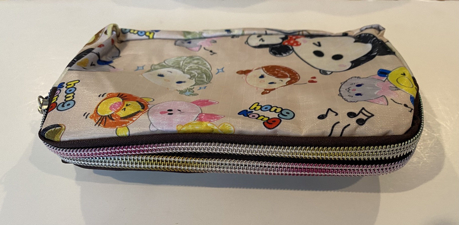 DISNEY CHARACTERS MICKEY MINNIE DOUBLE ZIPPERED WALLET Case Pouch Cosmetic Bag