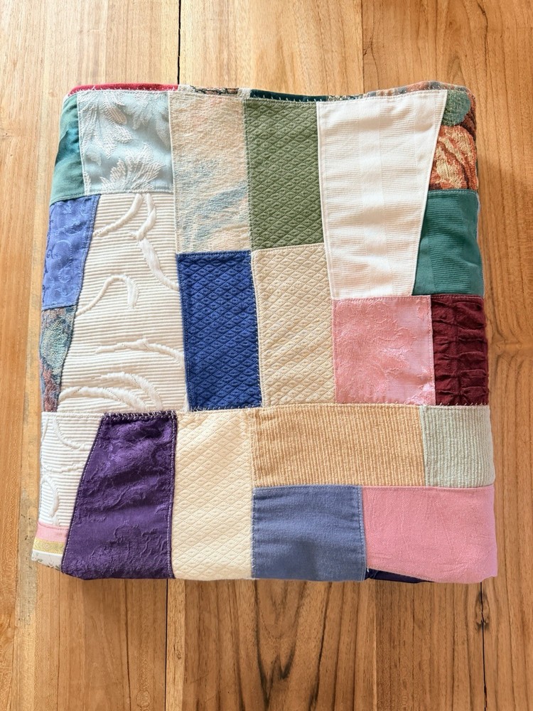 Vintage Crazy Quilt Patchwork Handmade Multi-Texture Boho 48" x 68" Eclectic