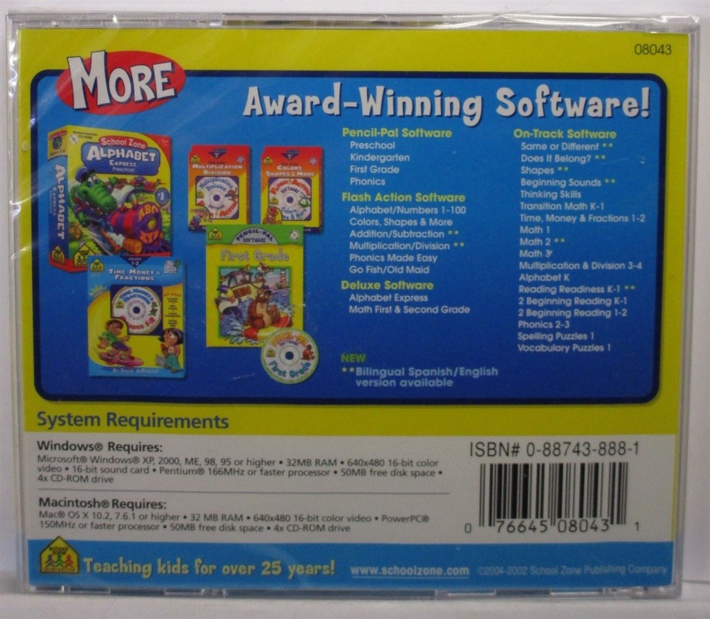 Software PC School Zone Math 1 Grade 1 One First Interactive On-Track NEW Jewel