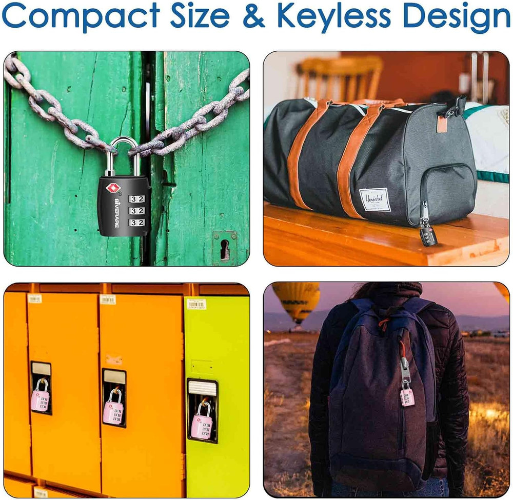 2 Pack TSA Accepted 3-Digit Luggage Locks, Keyless Alloy Padlocks, Compact Black