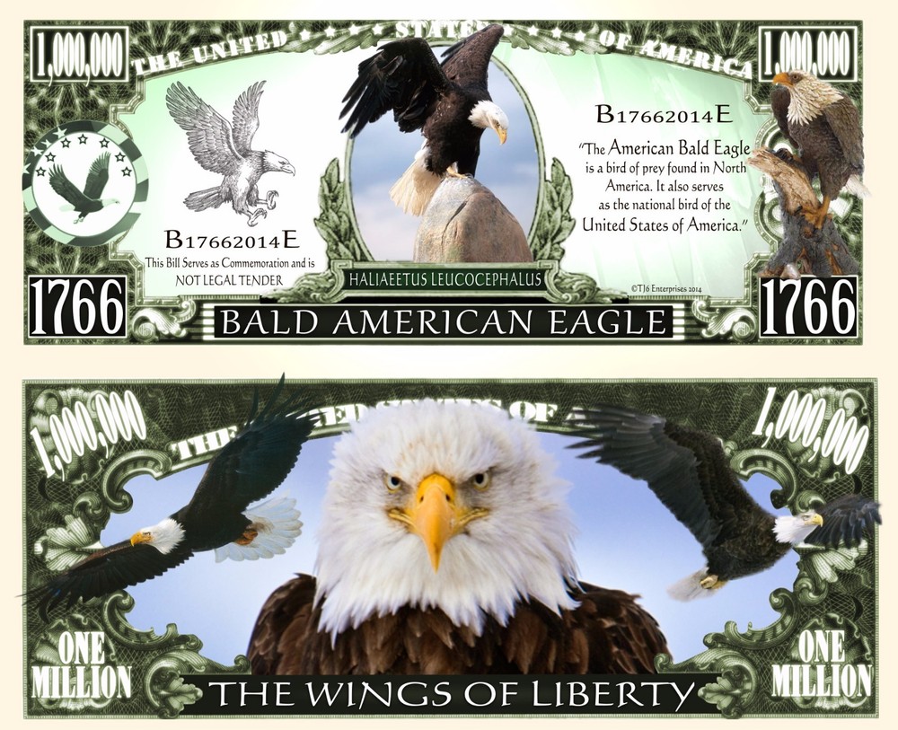 OUR BALD AMERICAN EAGLE DOLLAR BILL (2 Bills)