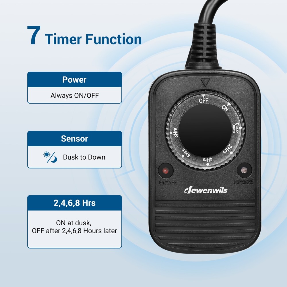 DEWENWILS 2 Pack Light Sensor Countdown Timer Outlets Plug in Outdoor Timer