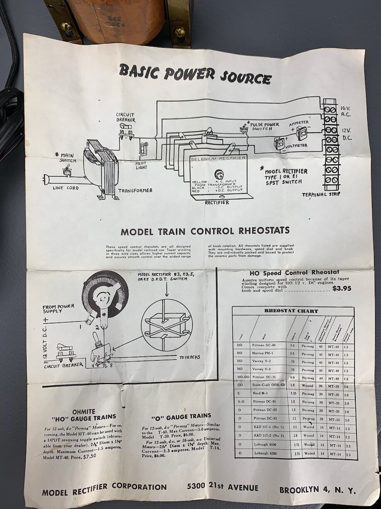 Vintage MRC Basic Power Source, TRU-OHM rheostat & Selenium Rectifier Kit E0025