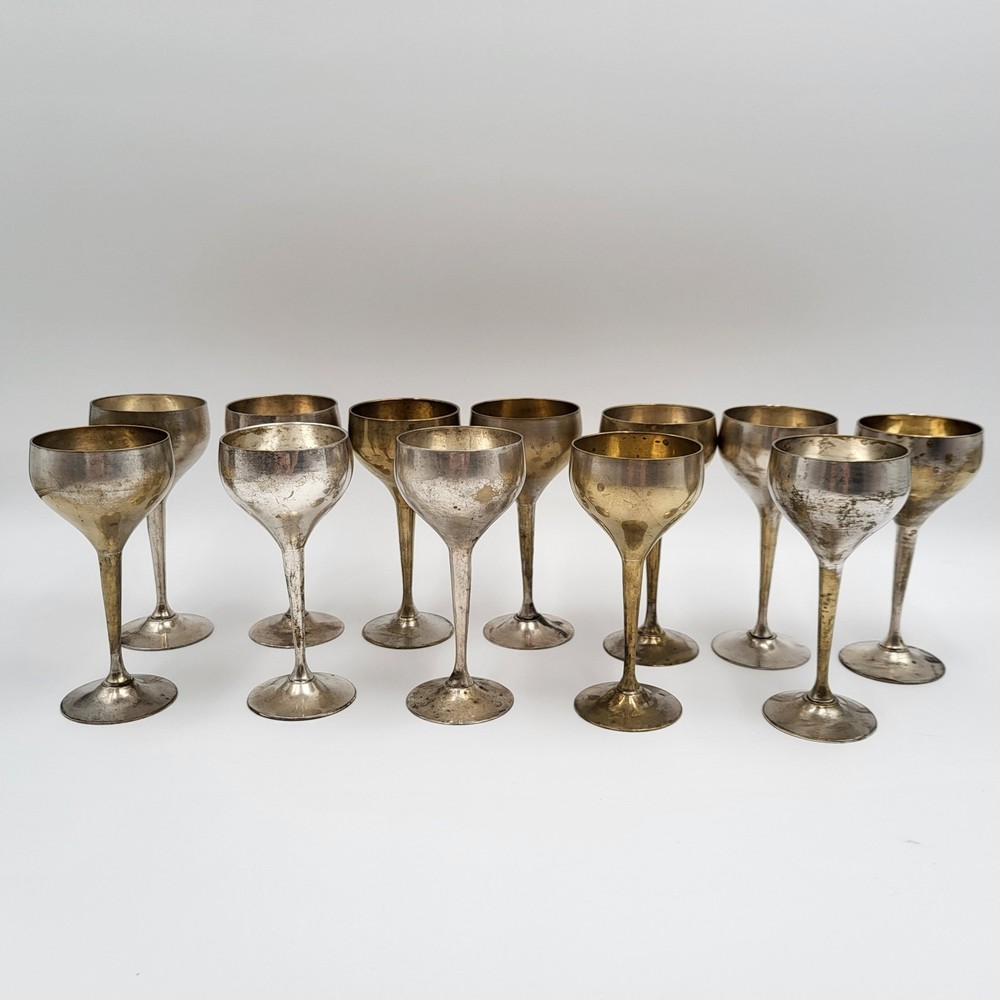 Vintage 12 Pieces Leonard Silver EPNS Silverplated Wine Goblets 4 3/4" Tall