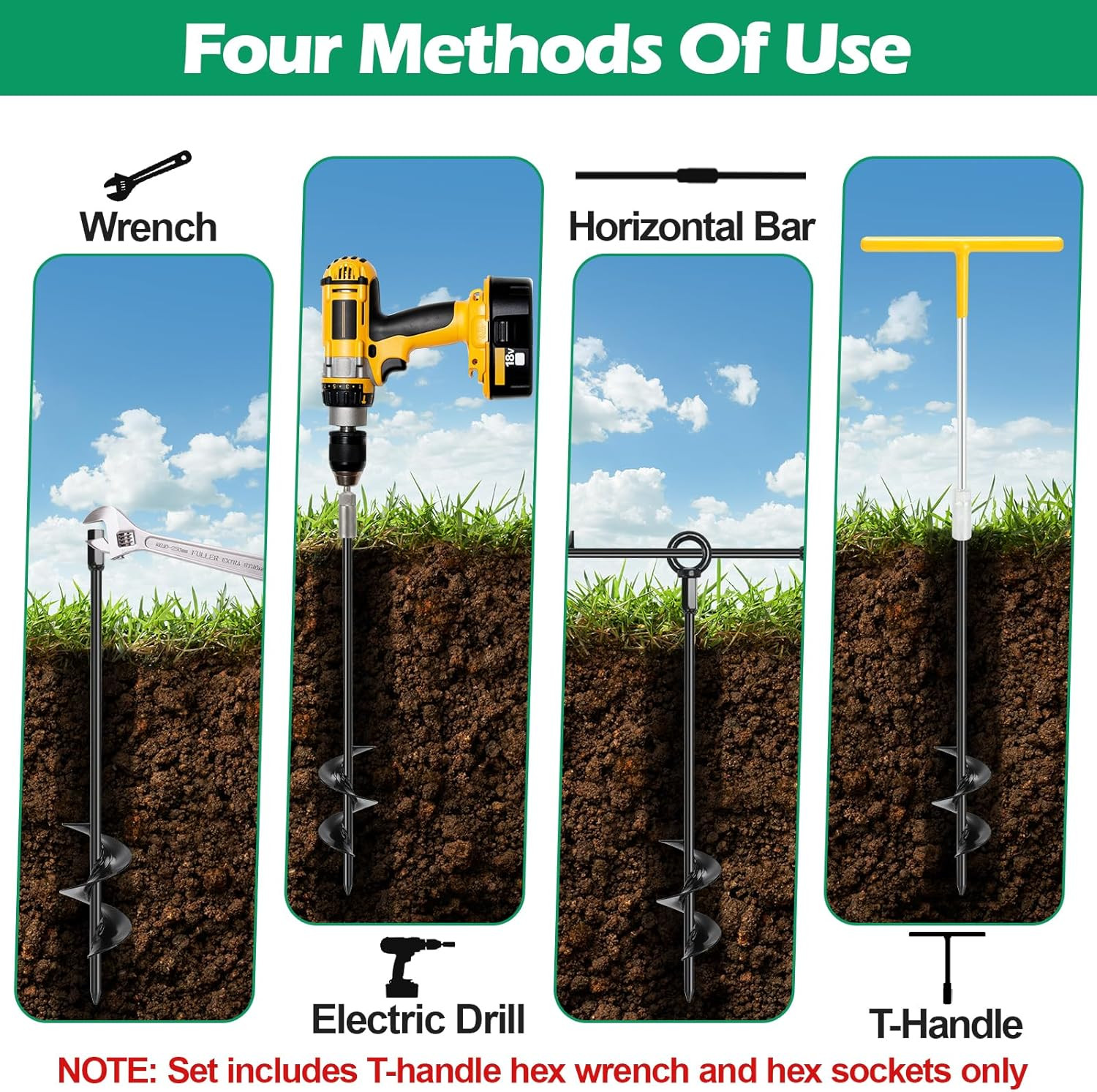 Ground Anchors, 4 Pack 18" RV Awning Tie down Kit, Shed Anchor Kit, Screw garden