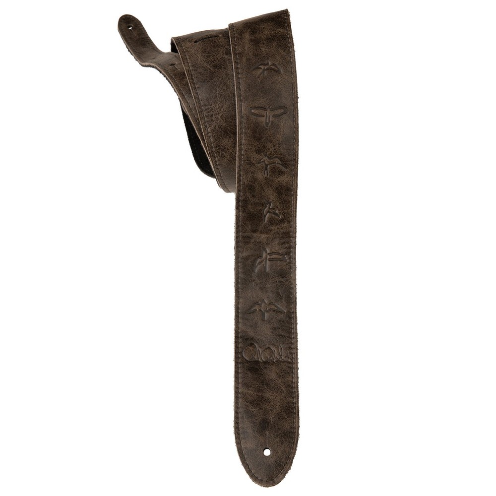 PRS Embossed Birds Leather Guitar Strap, Worn Black