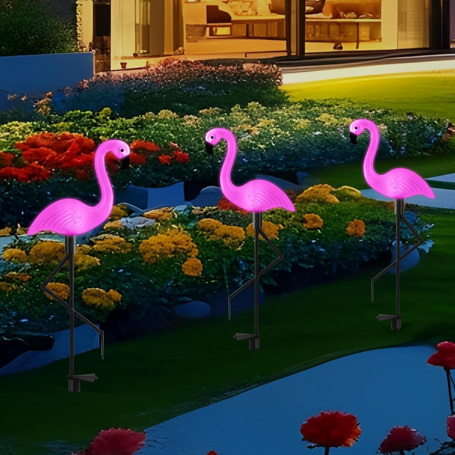 3pcs Flamingo Solar Lights Outdoor Pink Stake Light Garden Lights Stick Lights ﻿