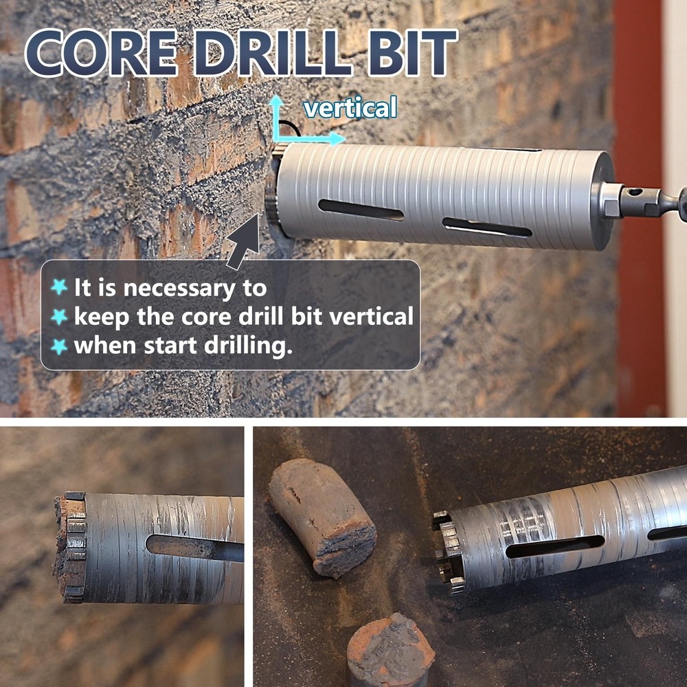 2 inch Diamond Dry Core Drill Bit, 10" Drilling Depth, 5/8"-11 Thread Core Drill