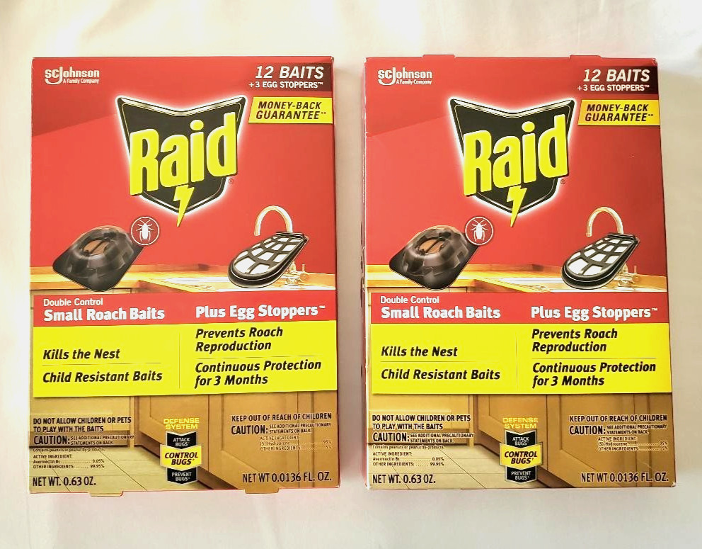 2- Raid Double Control 12 Small Roach Baits + 3 Egg Stoppers Kills & Sterilizes