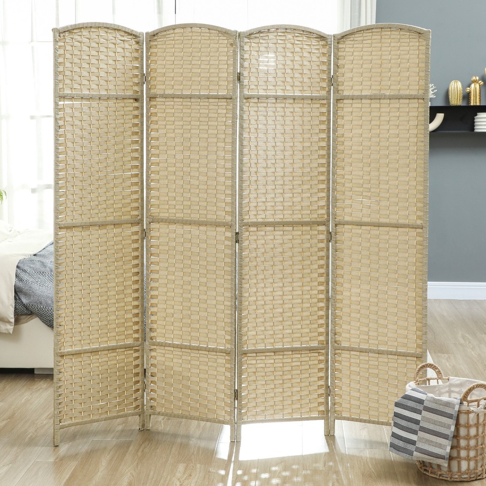 4 Panel Room Divider Freestanding Folding Privacy Screen, Beige