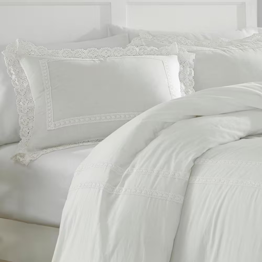 Annabella 2-Piece White Solid Cotton Twin Comforter Set