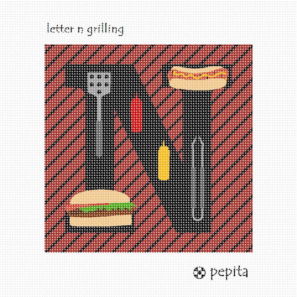 Letter N Grilling Needlepoint Kit or Canvas
