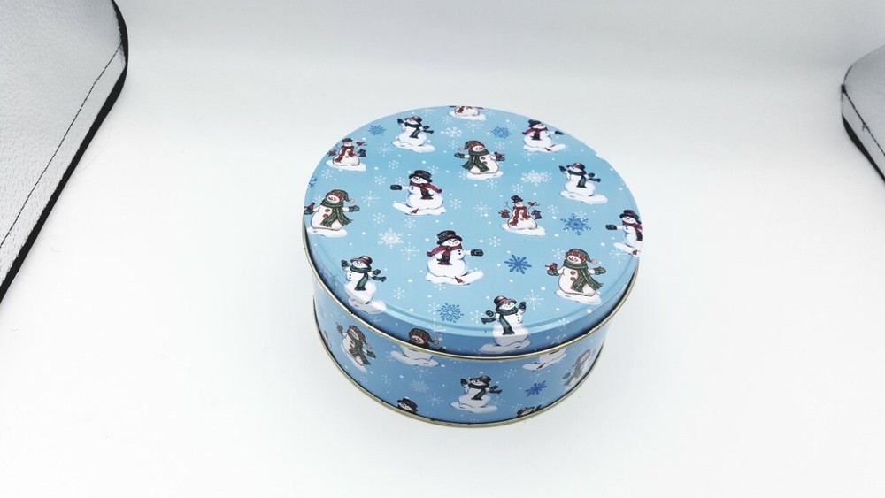 Snowman Christmas Round Tin Cookie Tin