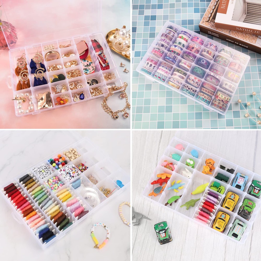 OUTUXED 2 Pack 36 Grids Clear Plastic Bead Organizer Box, 2PCS, 2