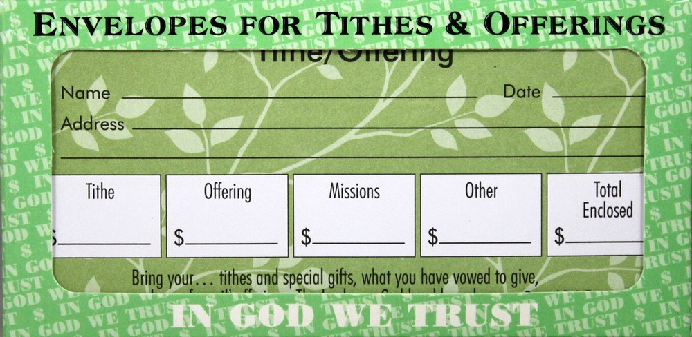 Tithe/Offering/Other Envelopes NEW Green Leaf Pattern 100 Bill Size Deut. 12:6-7