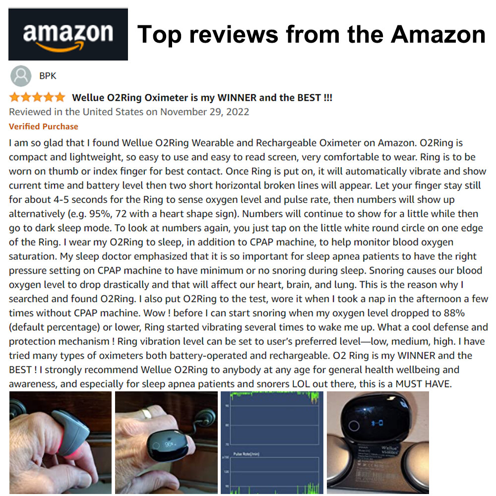 Wellue Rechargeable O2Ring Pulse Oximeter Continuous Tracking SpO2 & Pulse Rate