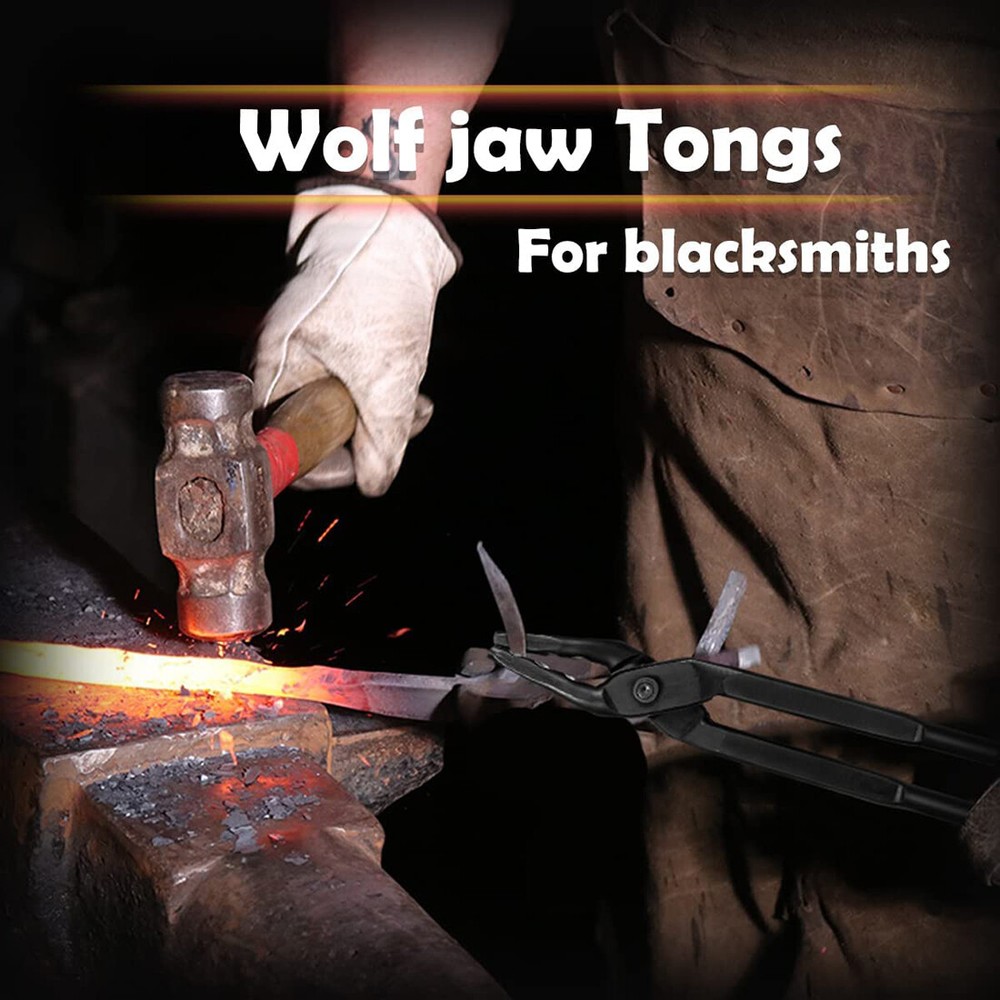 17" Blacksmith Wolf Jaw Tongs Knife Forging Tool For Beginner Master Blacksmiths
