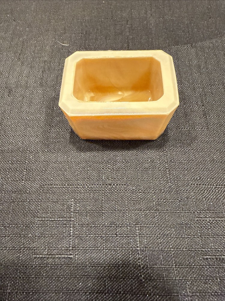 Vintage Rectangular Open Salt Dip Signed E.E. With Beveled Corner Golden Agate