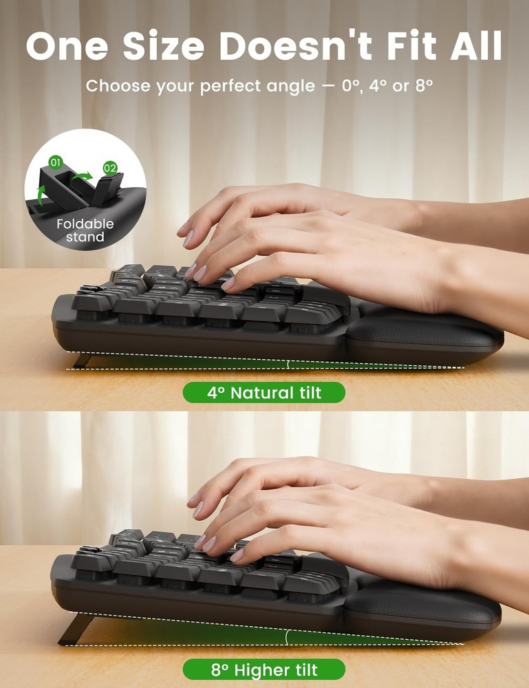 Wireless Keyboard and Mouse Combo, 30dB Quiet Ergonomic Wave Keyboard Set wit...