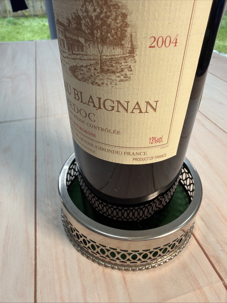 vintage silver tone wine coaster with felt bottom