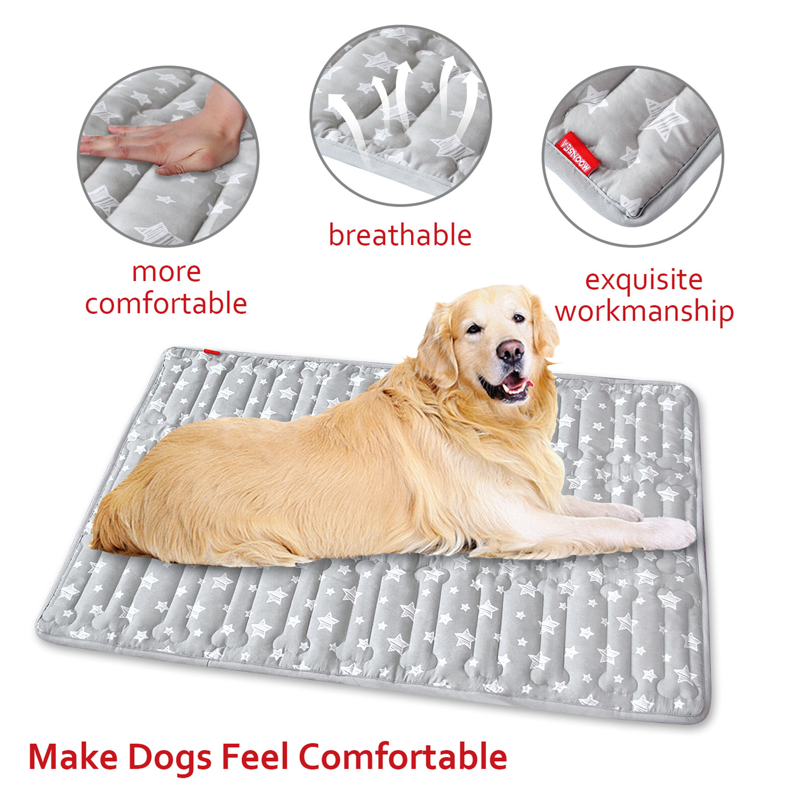 Dog Bed Mat with Cute Prints for Kennels Crates Beds Anti-Slip Bottom 3 Sizes