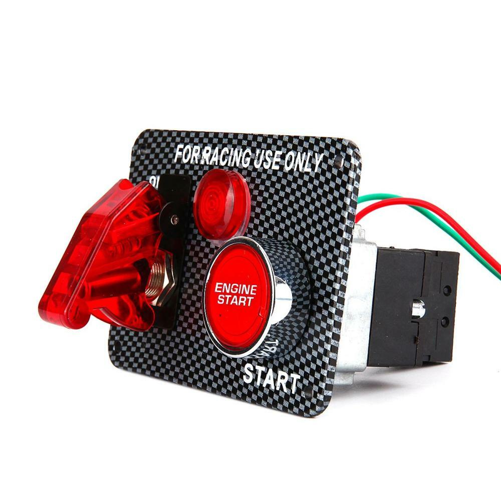 12V Carbon Ignition Switch Panel Engine Start Push Button LED Toggle Racing Car