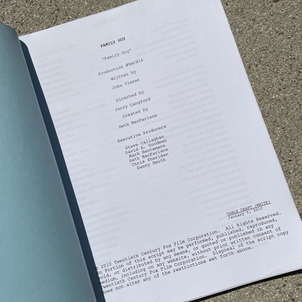 Family Guy Original 2010 Production Used Table Draft Script Seth MacFarlane
