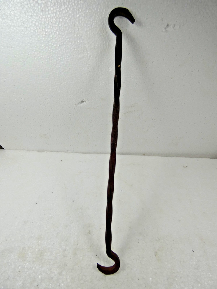 Two Wrought Iron Hooks Twisted Pattern Double Ended Hook 13-1/4" Long
