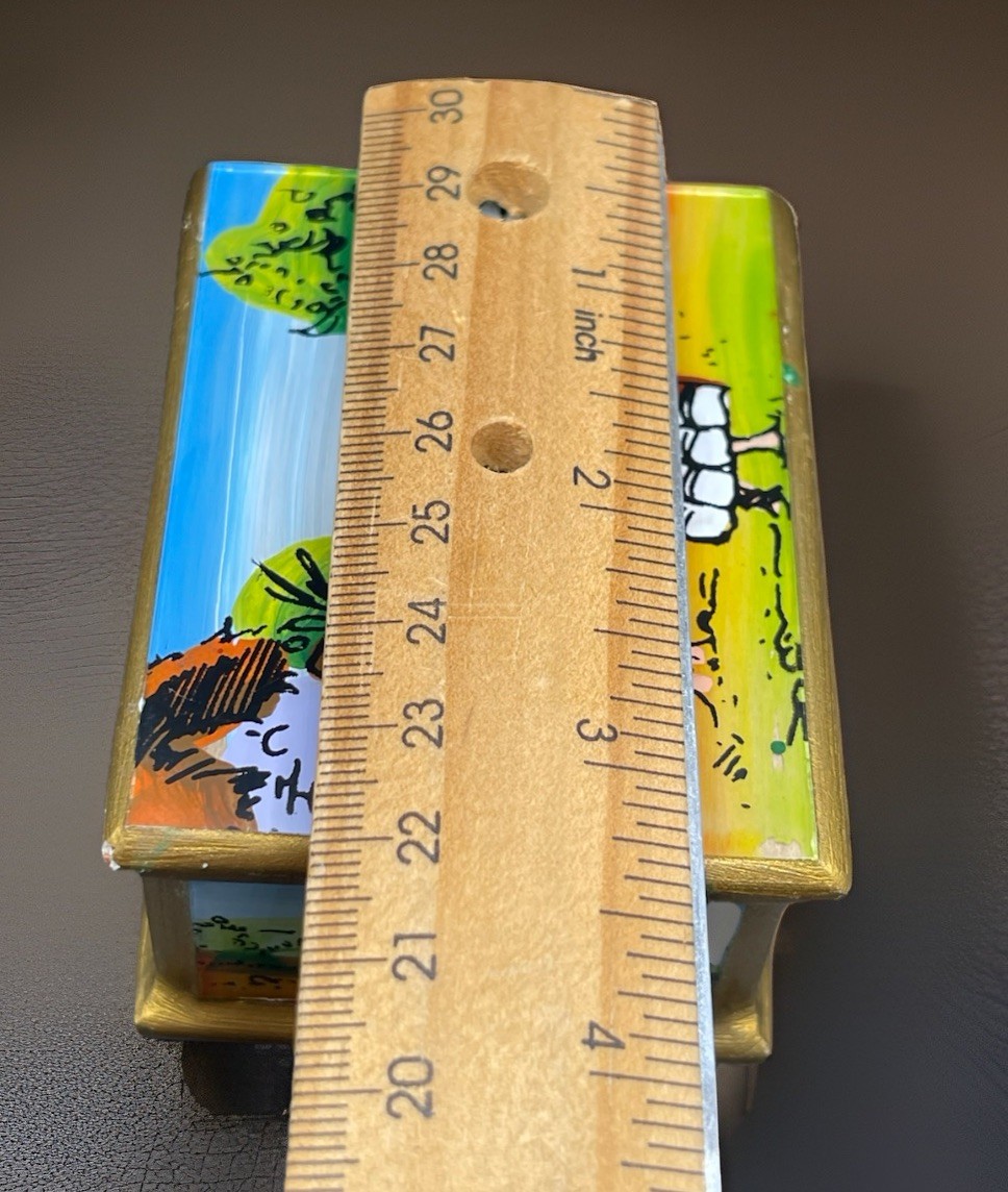 Peru Folk ART Peruvian Village Reverse Glass Painting Wooden Mini Trinket Box