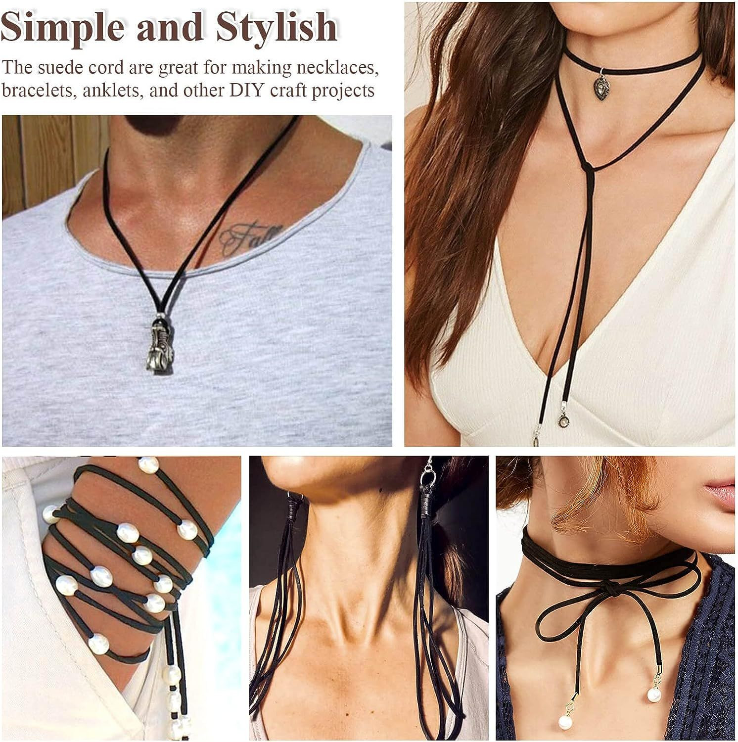 Leather String, Flat Suede Cord Faux Thin Lace for Black