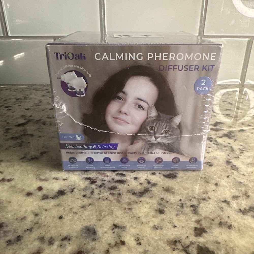 TriOak Cat Calming Diffuser Kit Feline Anxiety Relief Pheromone Kit 2 Diffusers
